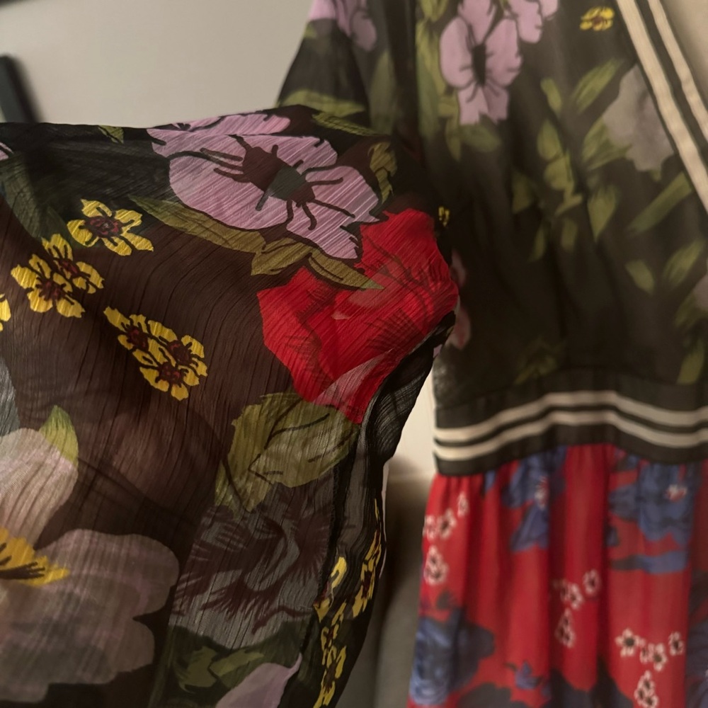 Kaktus Multicolored Mixed Floral Print Bohemian Long Sleeve Maxi Dress Size L - Picture 5 of 14